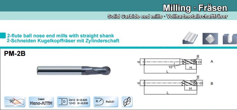 Fresa in metallo duro HRC 50 ZCC-CT serie PM2B